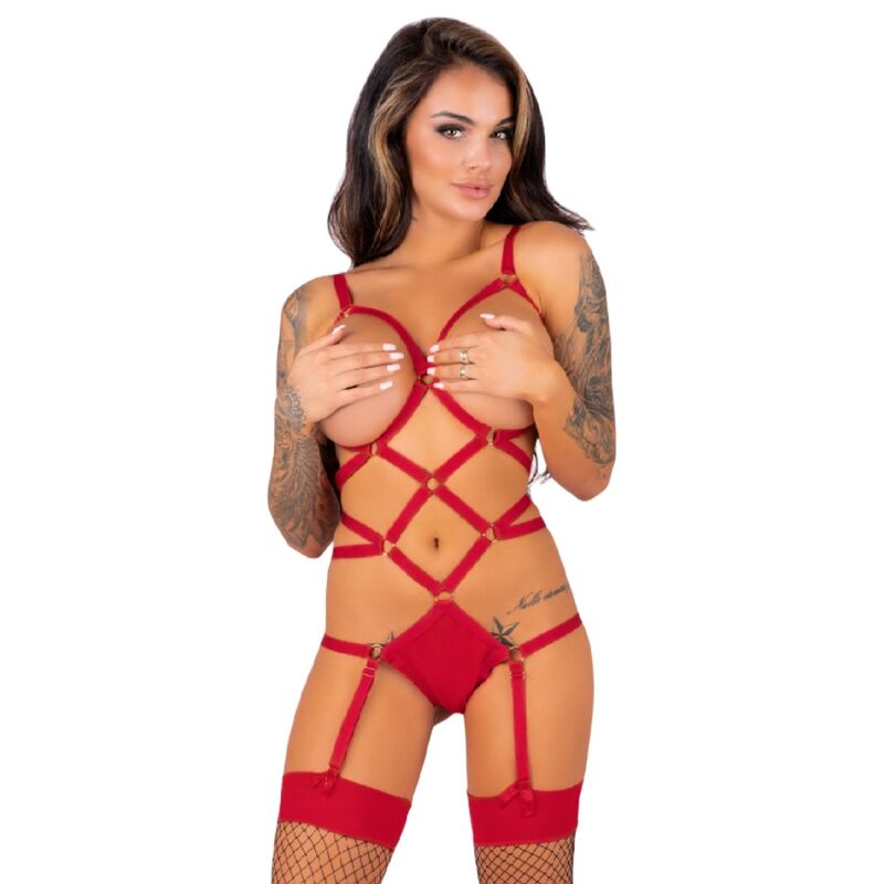 LIVCO CORSETTI FASHION –  THIARA LC 20213 SET BODY + MEDIAS ROJA S/M