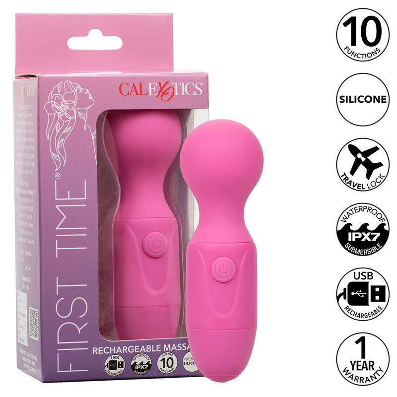 CALEXOTICS – FIRST TIME MASAJEADOR RECARGABLE 10 VIBRACIONES ROSA