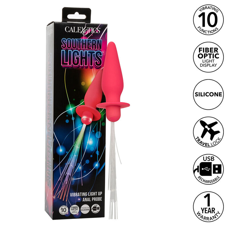 CALEXOTICS – SOUTHERN LIGHTS LIGHT UP PLUG ANAL CON LUCES 10 VIBRACIONES SILICONA ROSA