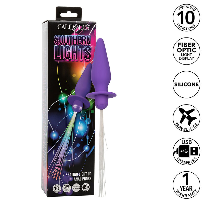 CALEXOTICS – SOUTHERN LIGHTS LIGHT UP PLUG ANAL CON LUCES 10 VIBRACIONES SILICONA VIOLETA